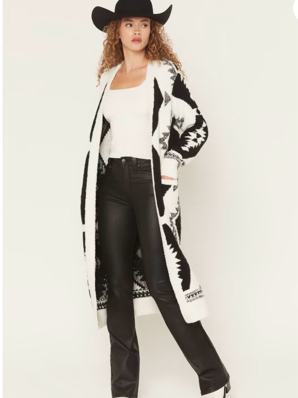 Black & White-Front Long Cardigan Sweater by Idyllwin fueled by Miranda Lambert - Picture 5 of 7